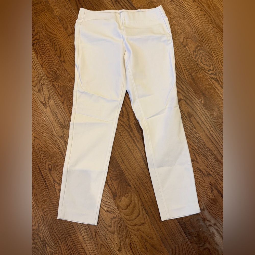 Ecru size 4 Pull-on Slim Leg Pant with split hem.